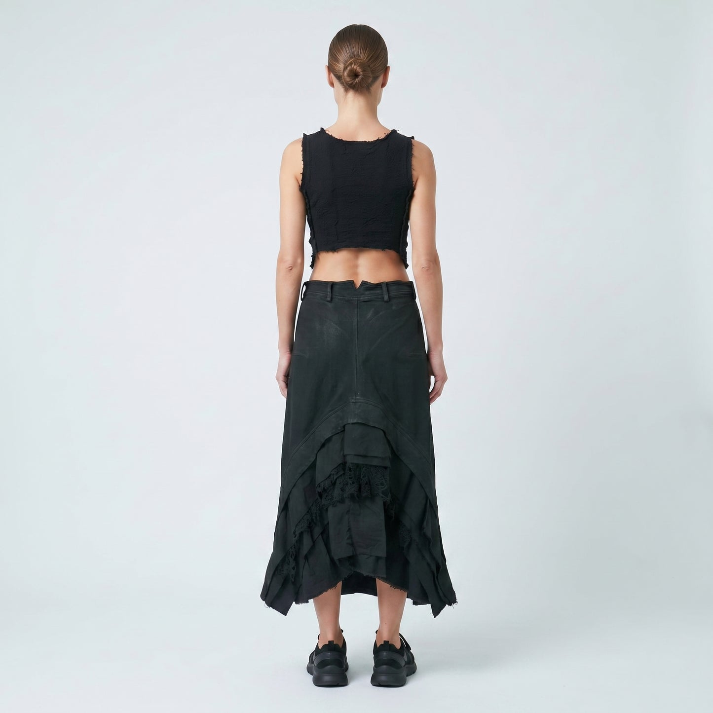 Structured Black Paneled Maxi Skirt