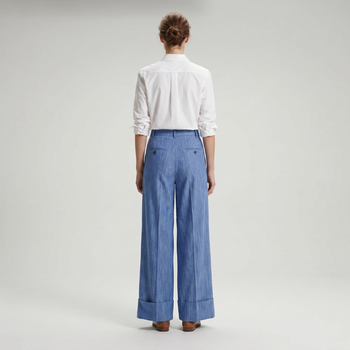 Tailored Wide-Leg Cuffed Trousers
