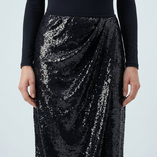 Black Sequined floor len Skirt