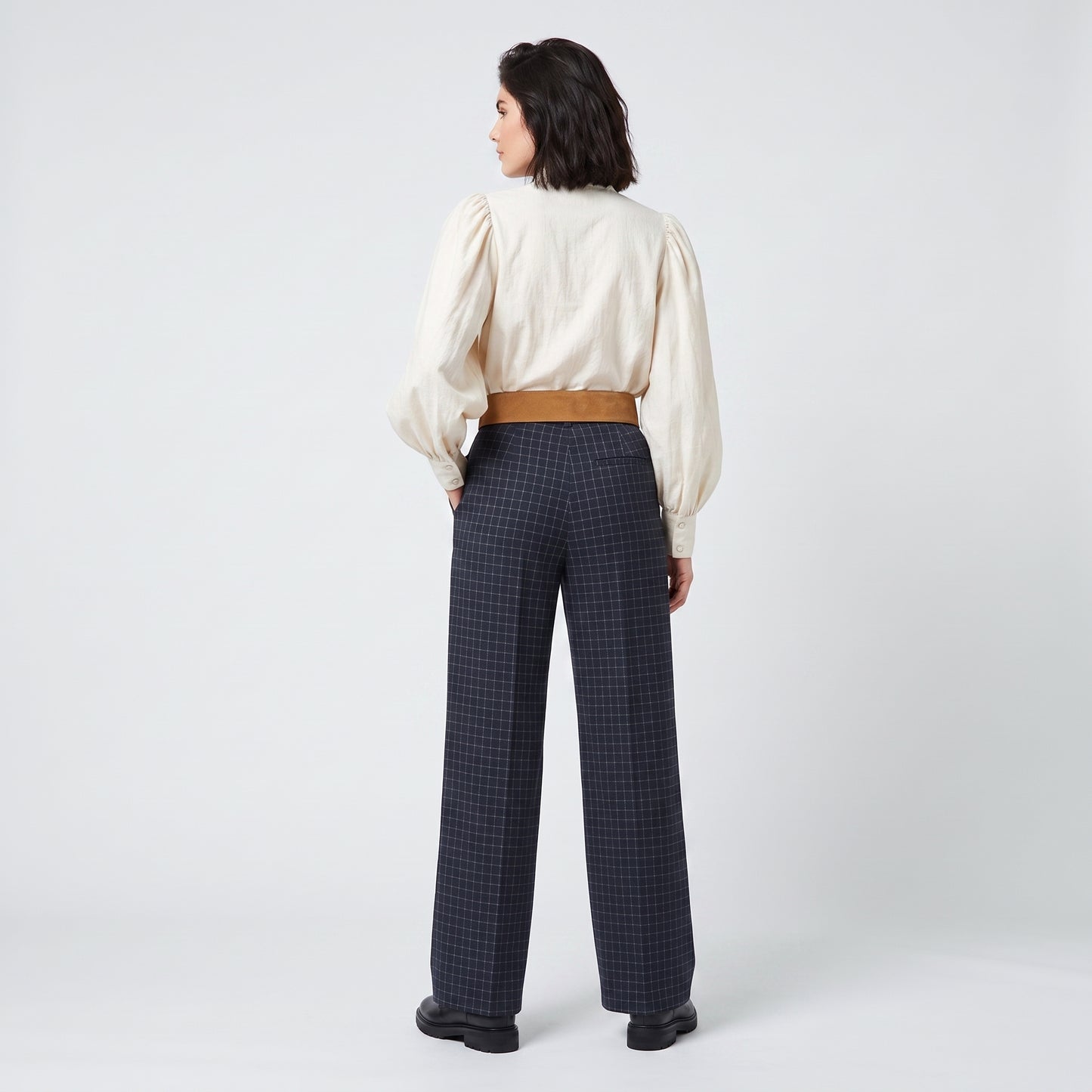 Checked Tailored Wide Leg Trousers
