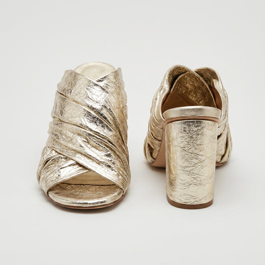 Metallic Crinkled Leather Mules