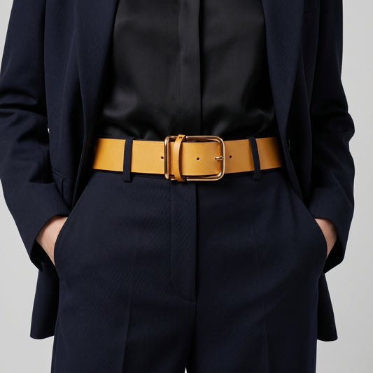 Textured Yellow Leather Belt