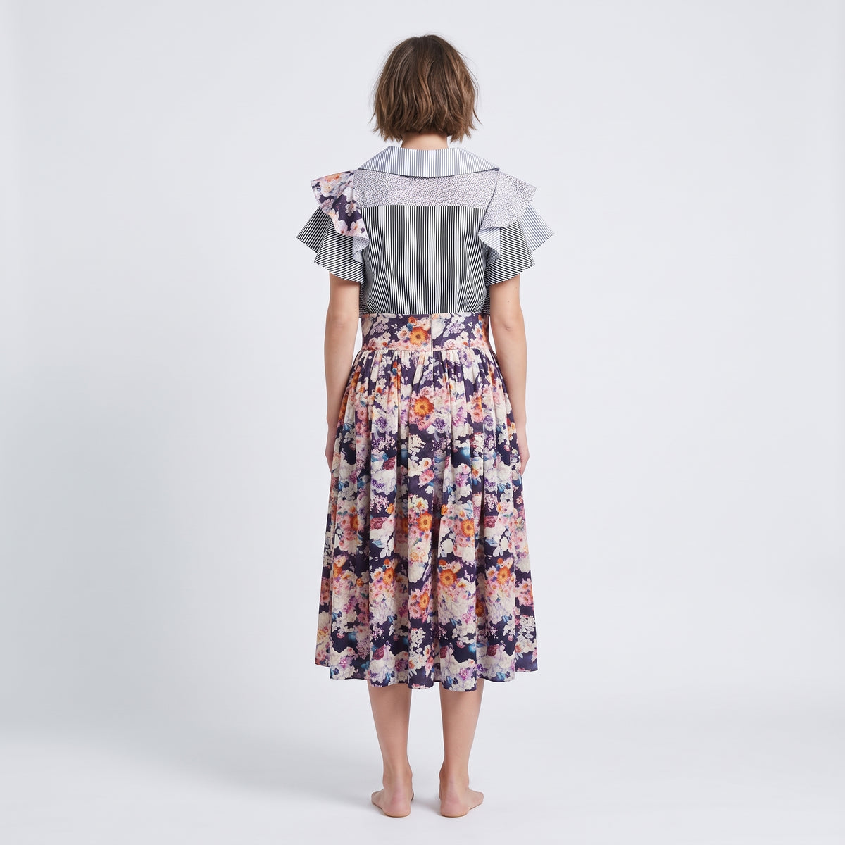 Floral Print Pleated Midi Skirt