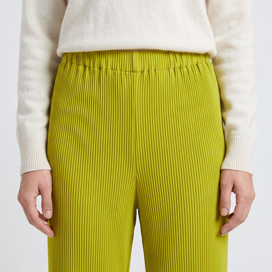 Pleated High-Waisted Lime Trousers