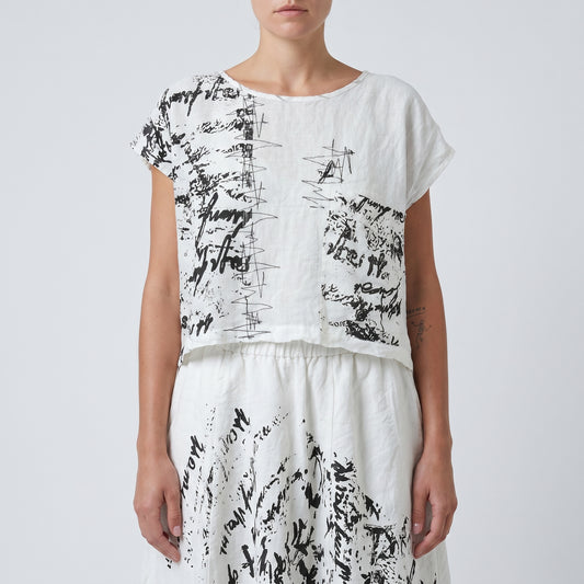 Abstract Print Linen Top