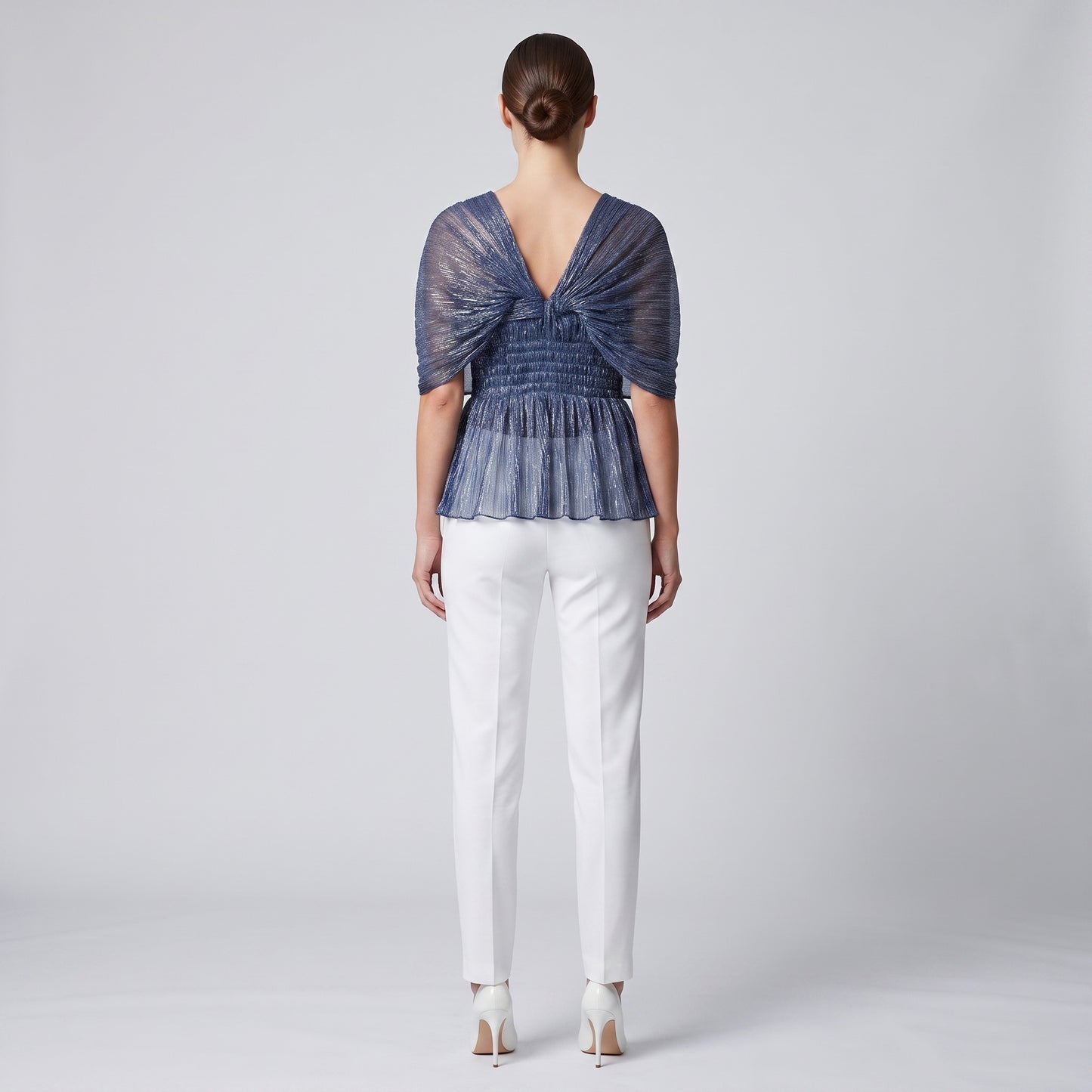 Metallic Ruched Peplum Evening Top