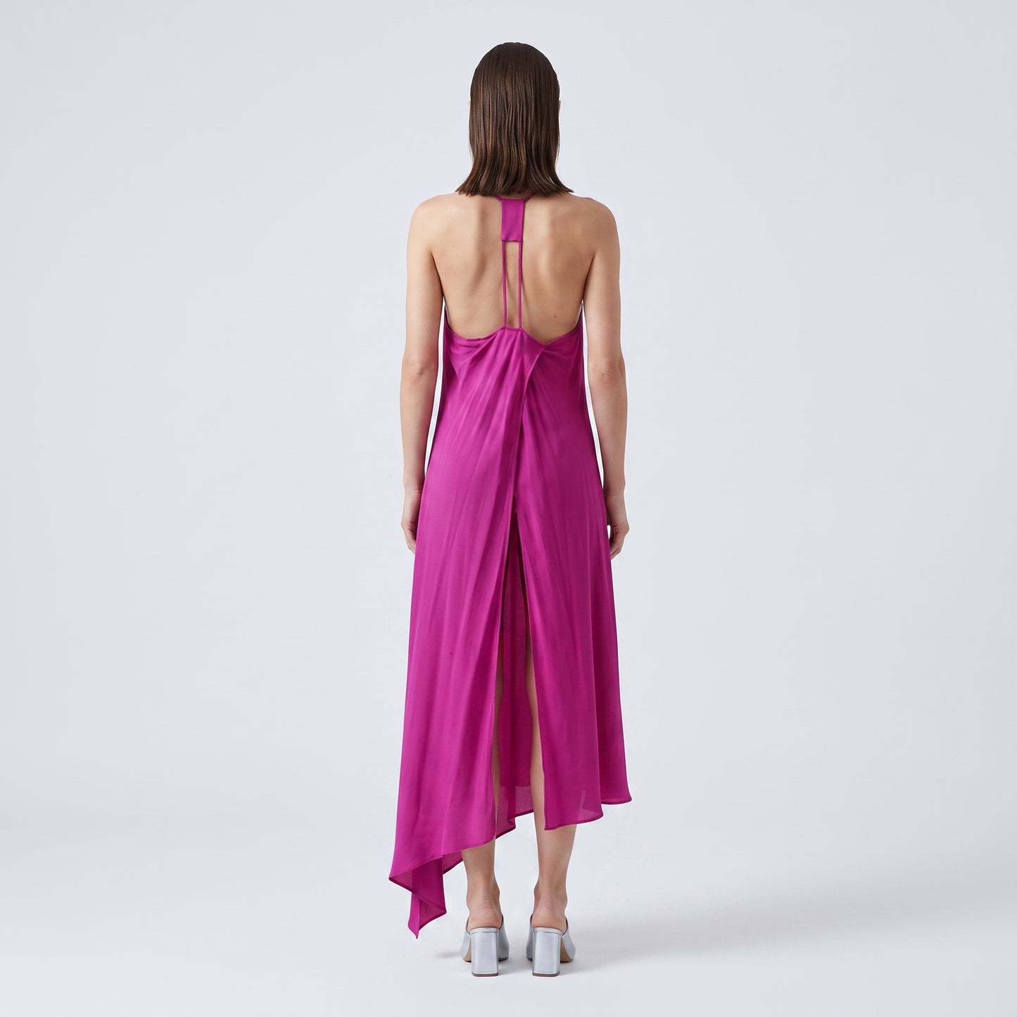 Magenta Asymmetric Halter Dress