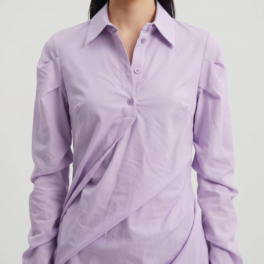 Ruched Lavender Collared Blouse