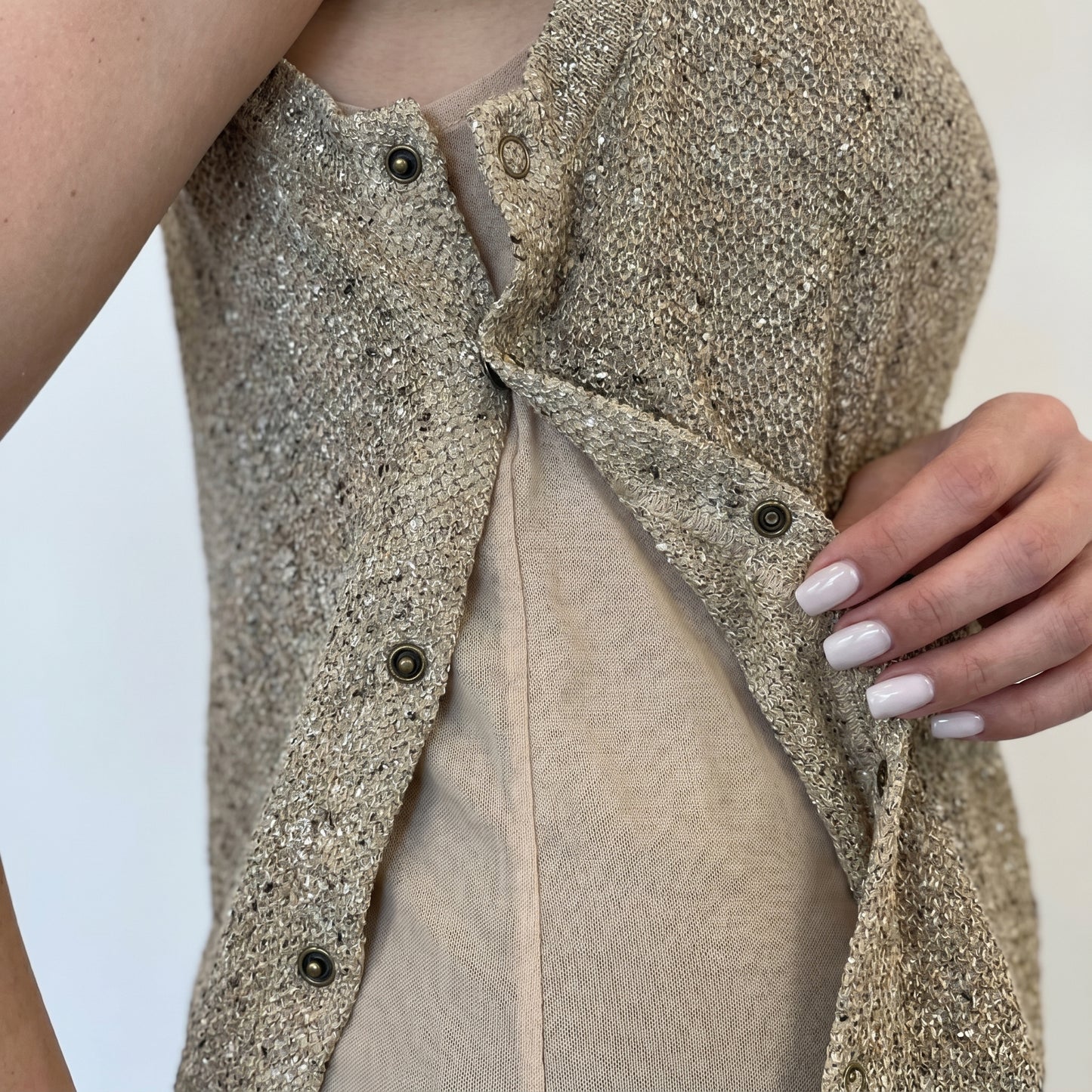 Neutral Shimmer Asymmetric Knit Top