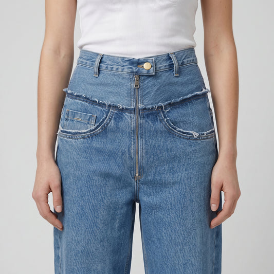 High-Waisted Distressed Denim Jeans