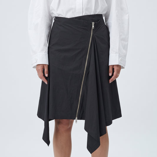 Asymmetric Zip Front Midi Skirt
