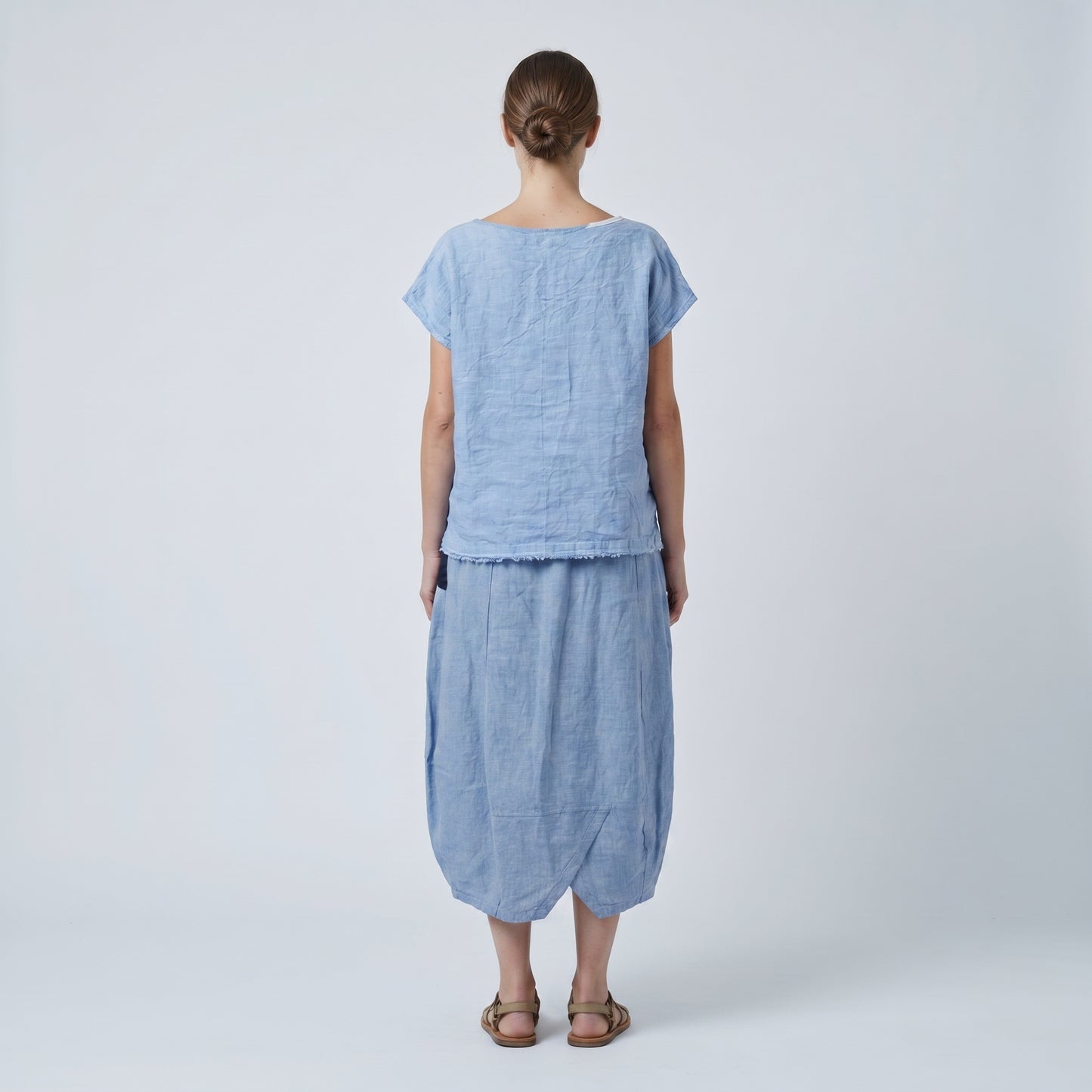 Embroidered Blue Linen Boxy Top