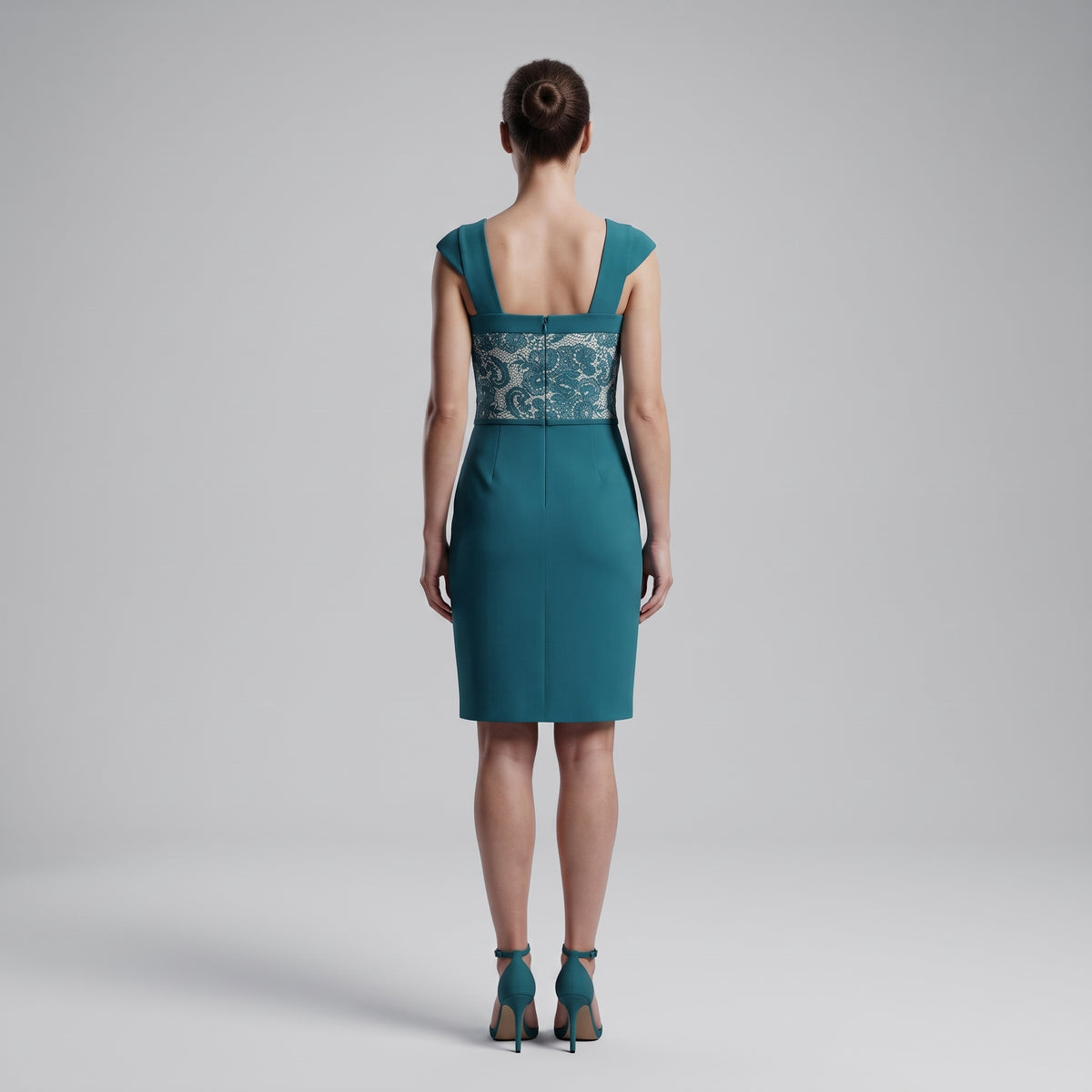 Elegant Teal Lace Panel Dress