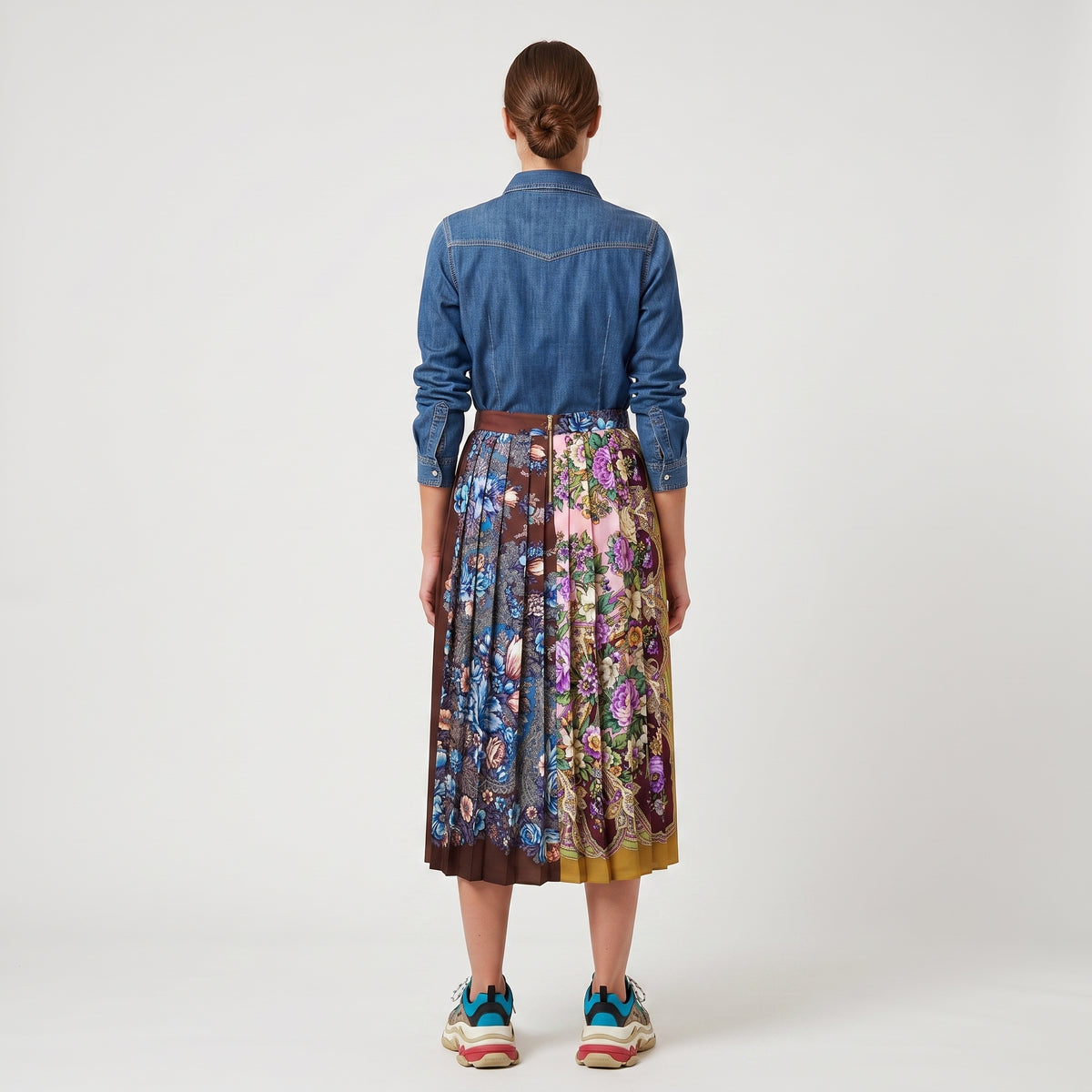 Floral Print Pleated Midi Skirt
