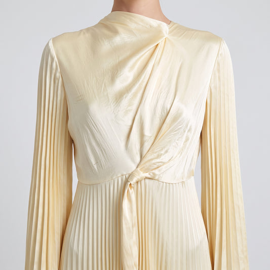 Pleated Satin Twist Hem Dress