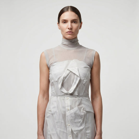 Deconstructed Pinstripe Mesh Dress