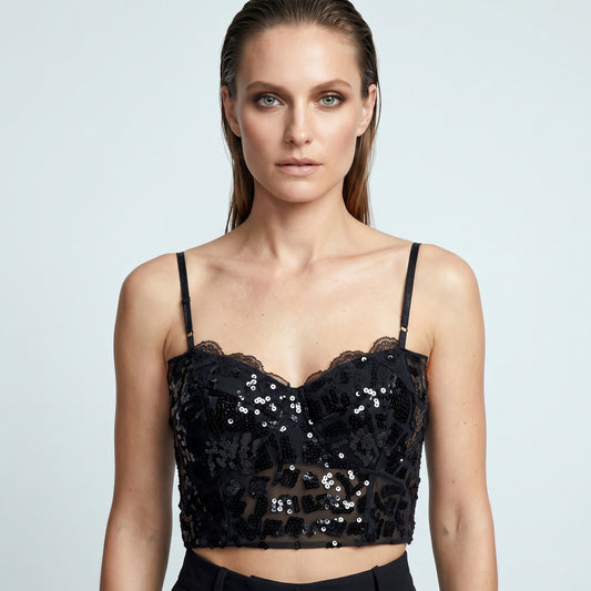 Sequined Lace crop Top