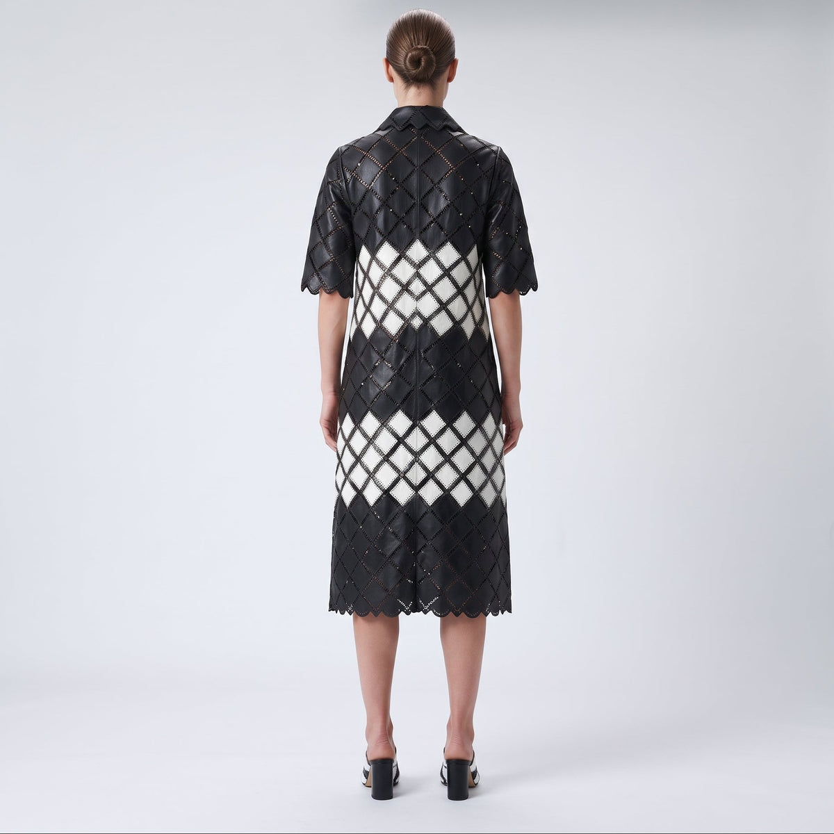 Monochrome Geometric Quilted Midi Dress