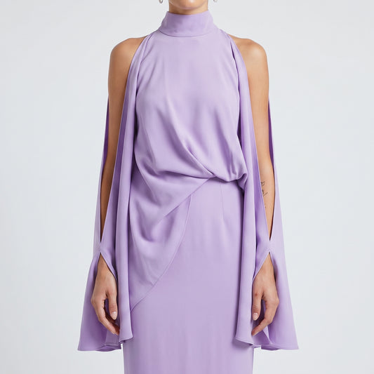 Lavender High Neck Cape Dress