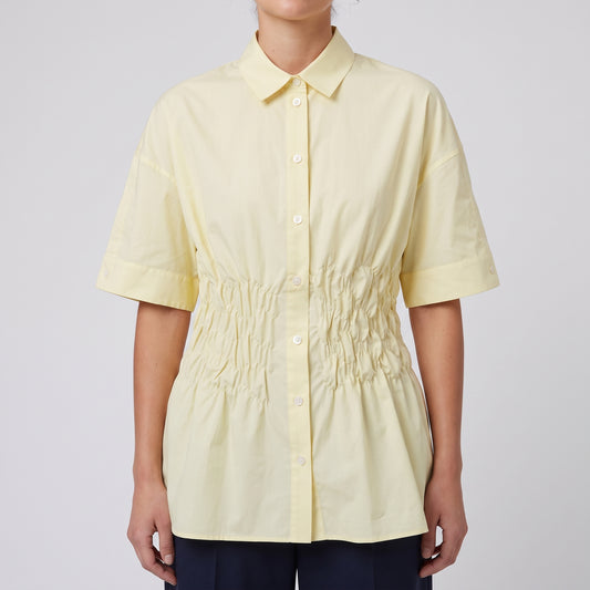 Ruched Waist Pastel Poplin Shirt