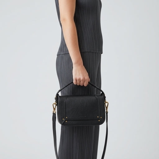 Structured Black Leather Shoulder Bag