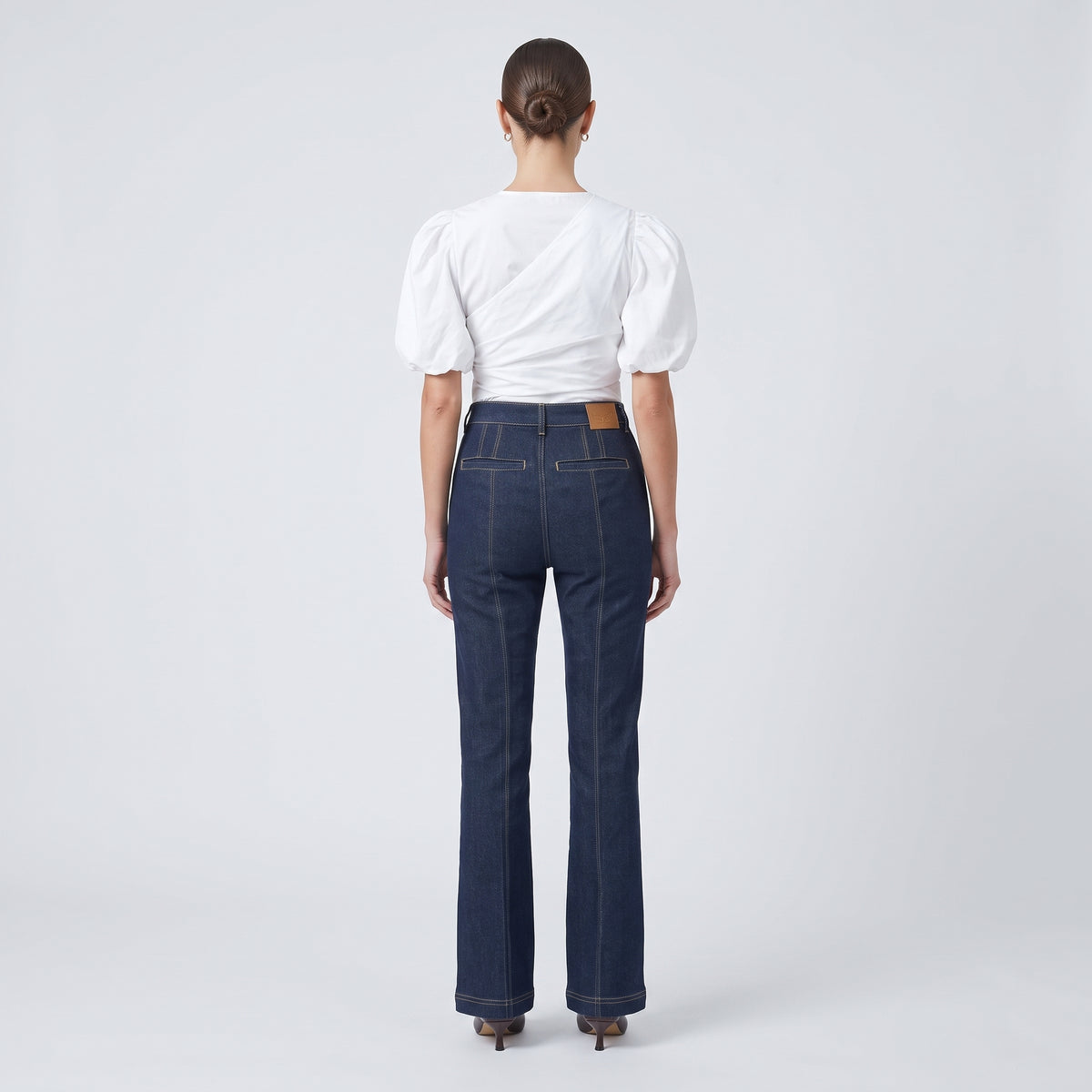High-Rise Flared Dark Denim