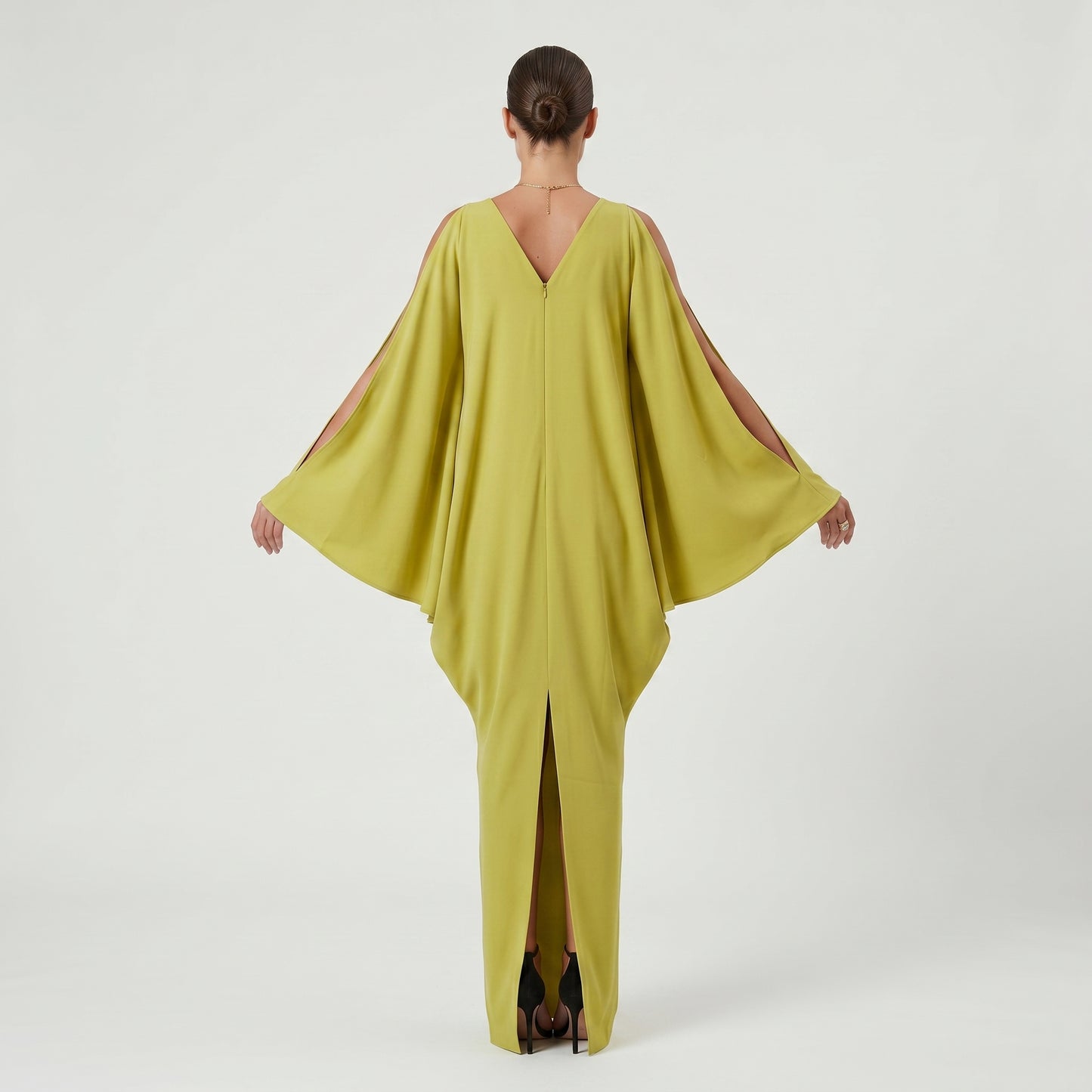 Draped Cape-Sleeve Maxi Dress