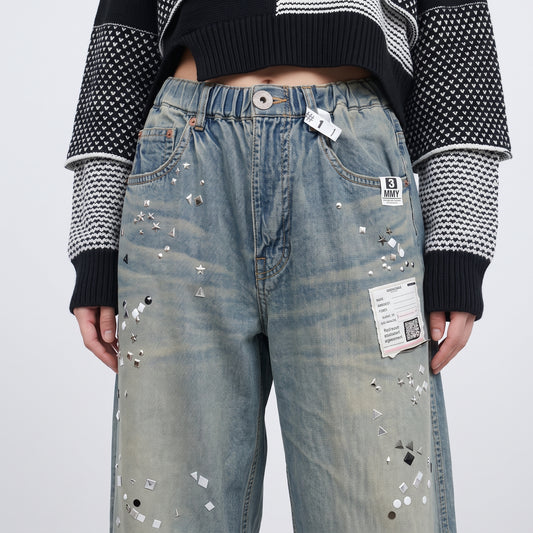 Studded Embellished Wide Leg Denim