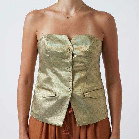 Metallic Strapless Tailored Vest