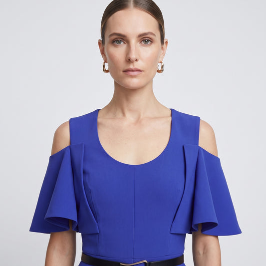 Cobalt Cold-Shoulder Ruffle Jumpsuit