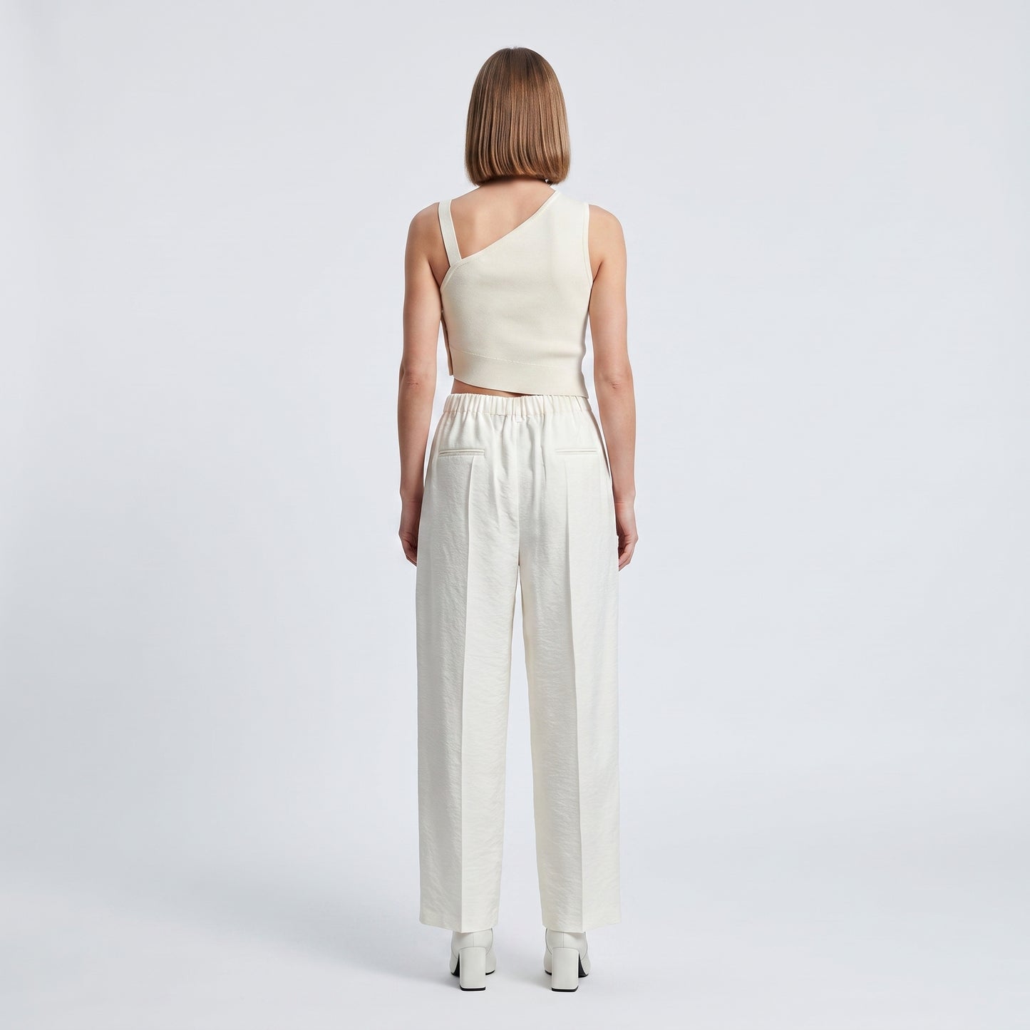 Tailored Cream Wide-Leg Trousers