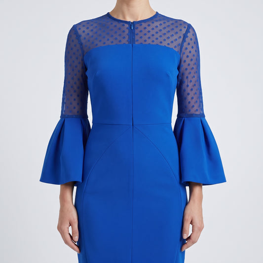 Cobalt Sheer Polka-Dot Sleeve Dress