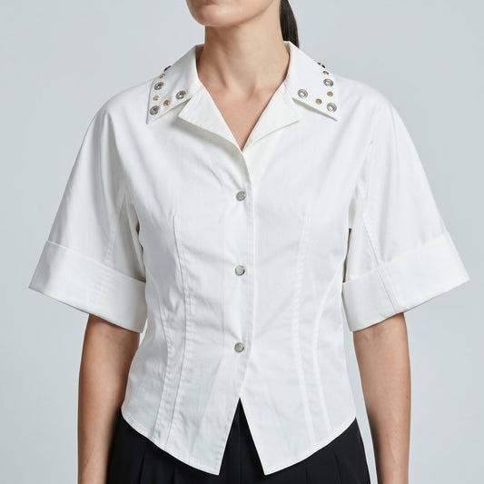 Studded Collar Short Sleeve Shirt