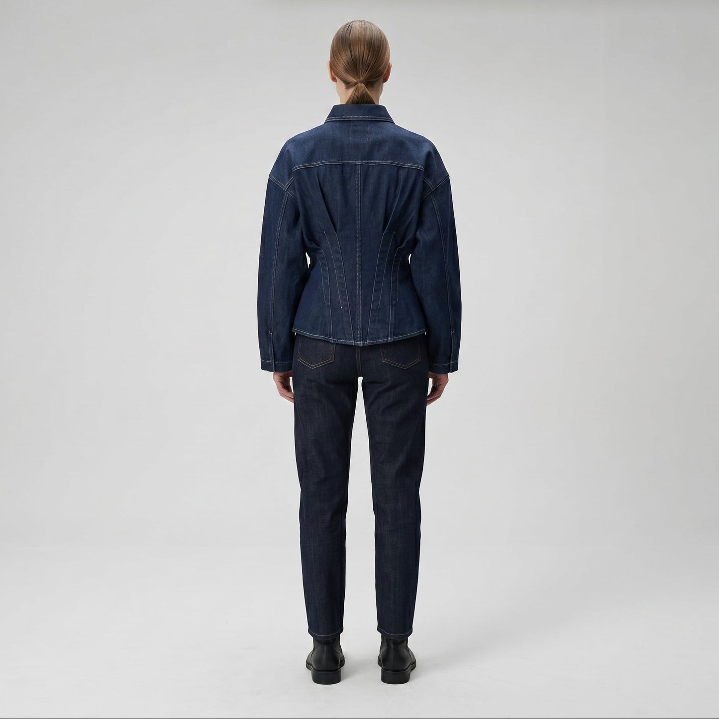 Sculpted Denim Button-Down Shirt