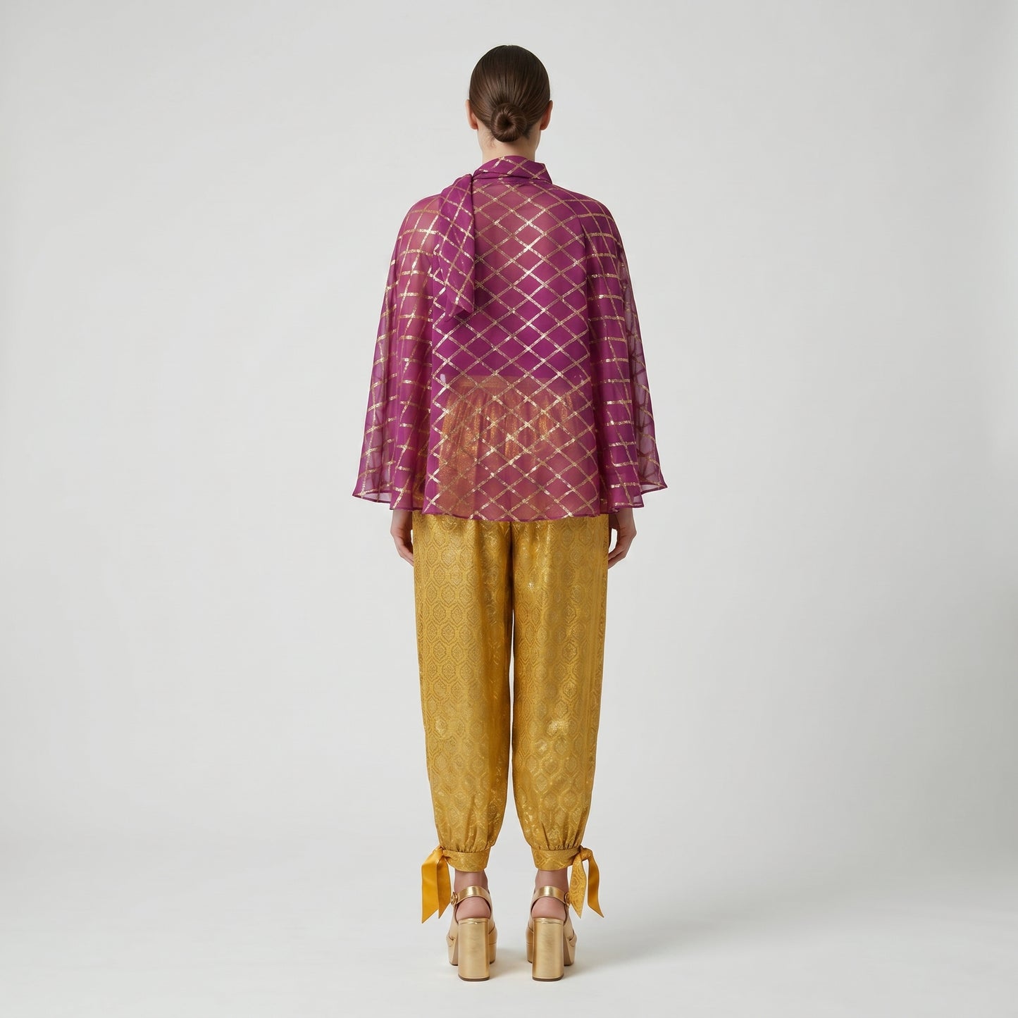 Metallic Gold Jacquard Tie Trousers
