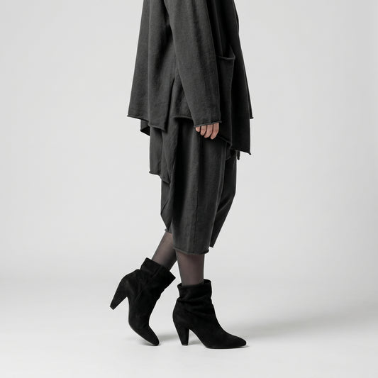 Black Suede Ruched Ankle Boots
