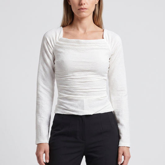 Textured Ruched Square-Neck Top
