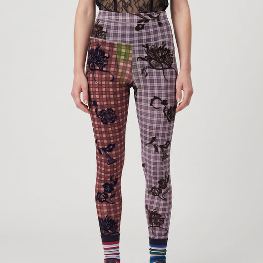 Paneled Floral Plaid Leggings