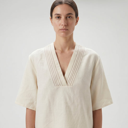 Minimalist V-Neck Linen Blouse