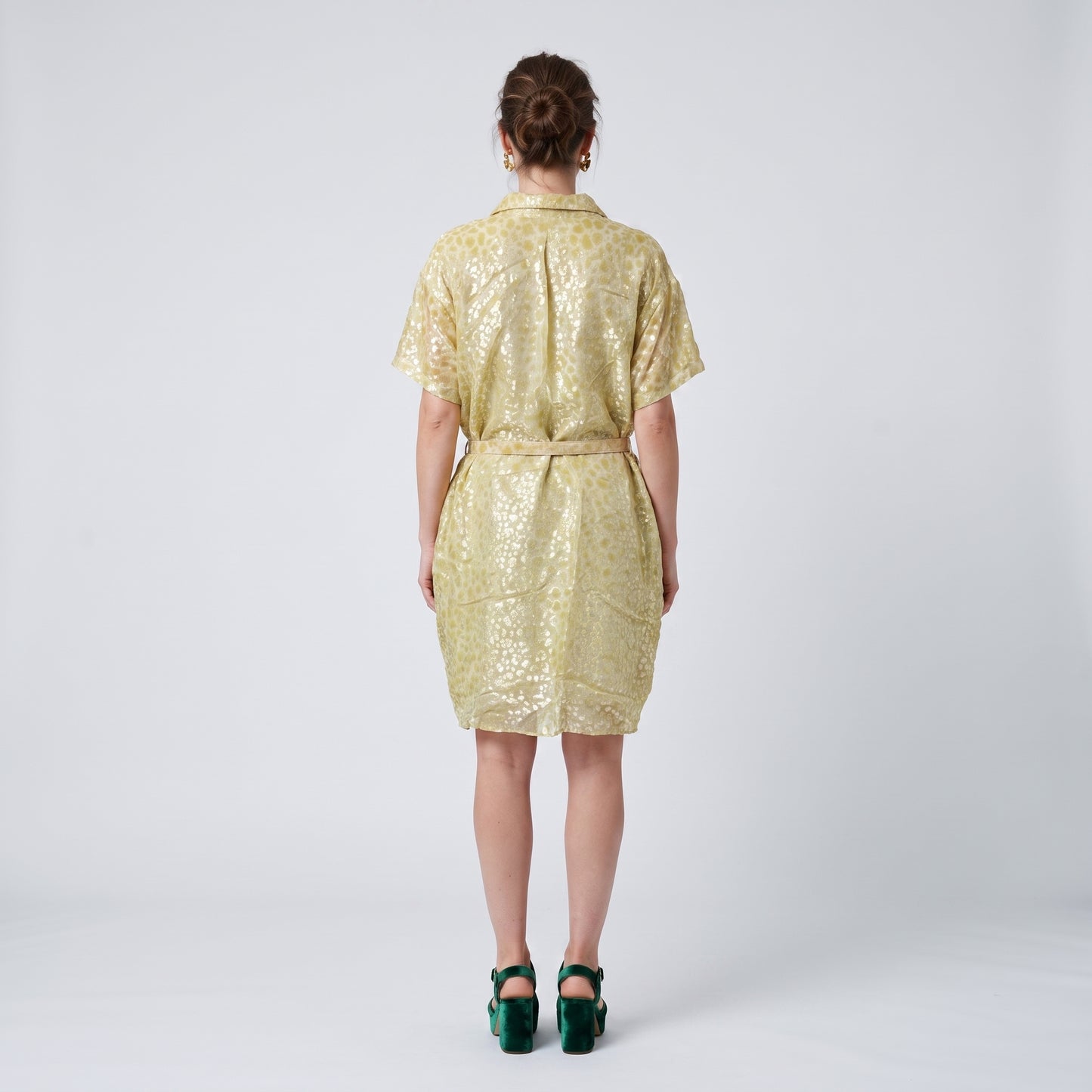Metallic Leopard Print Shirt Dress