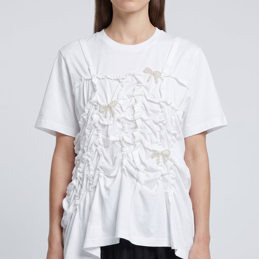 Ruched Embellished Cotton Tee