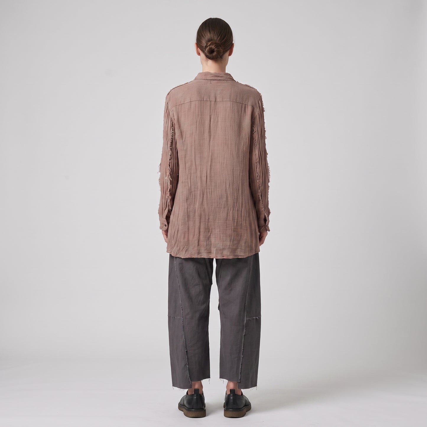 Pleated Sleeve Linen Button-Down Shirt