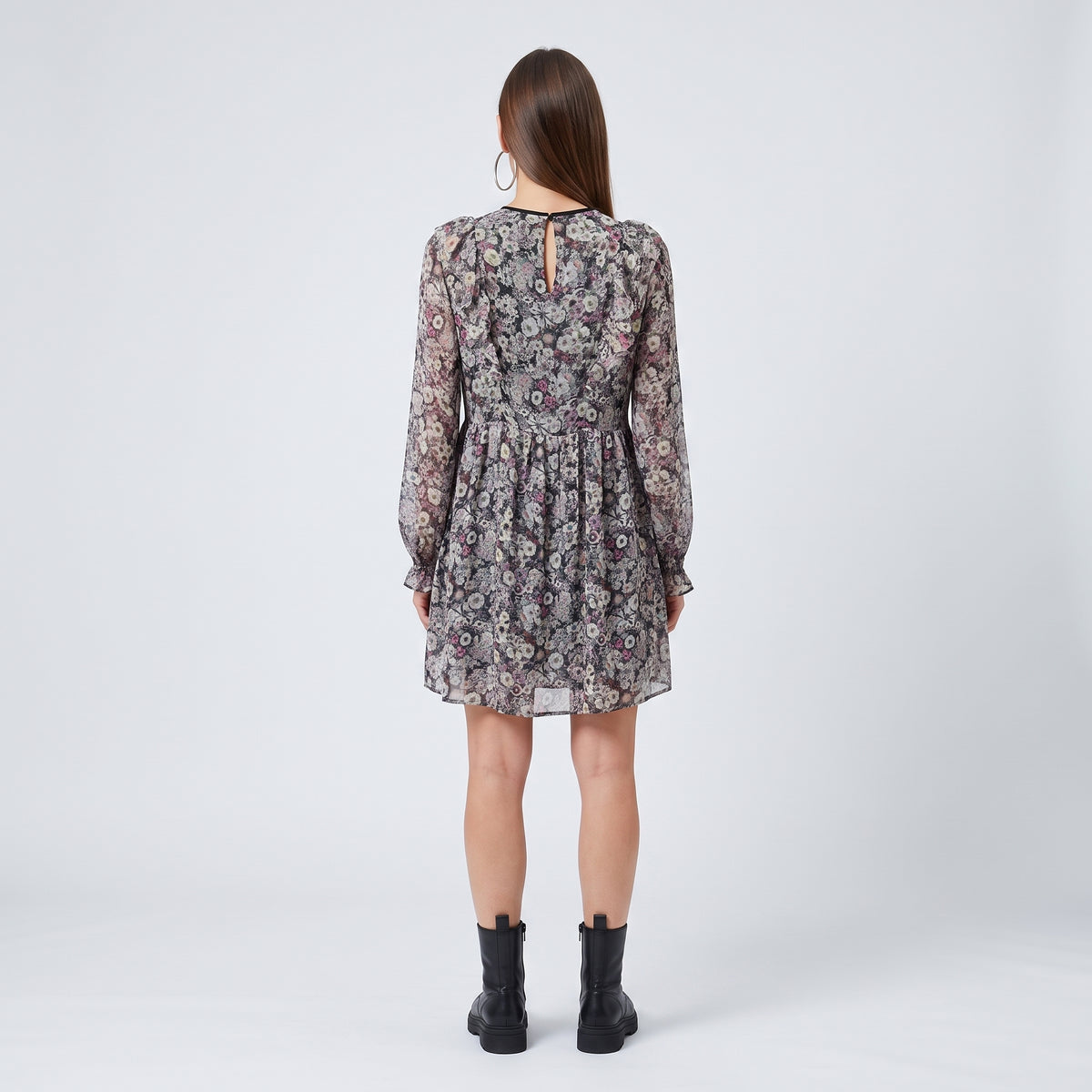 Floral Ruffle Chiffon Mini Dress