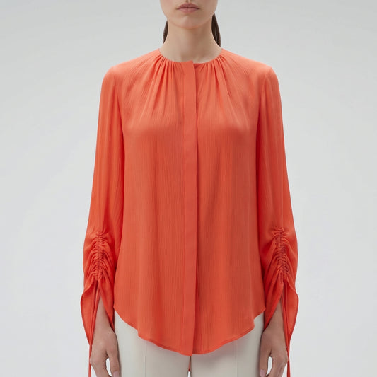 Ruched Sleeve Pleated Blouse