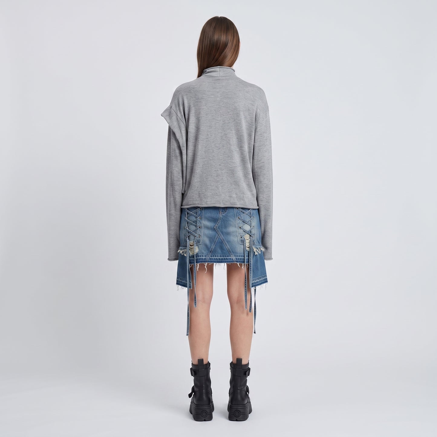 Asymmetric Grey Mock-Neck Top