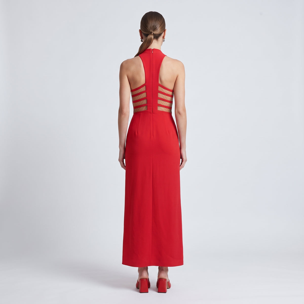 Sleek Cutout Red Evening Gown