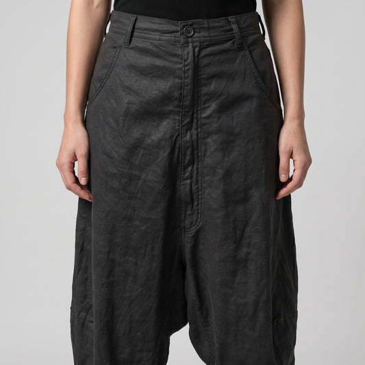 Black Cropped Drop-Crotch Trousers