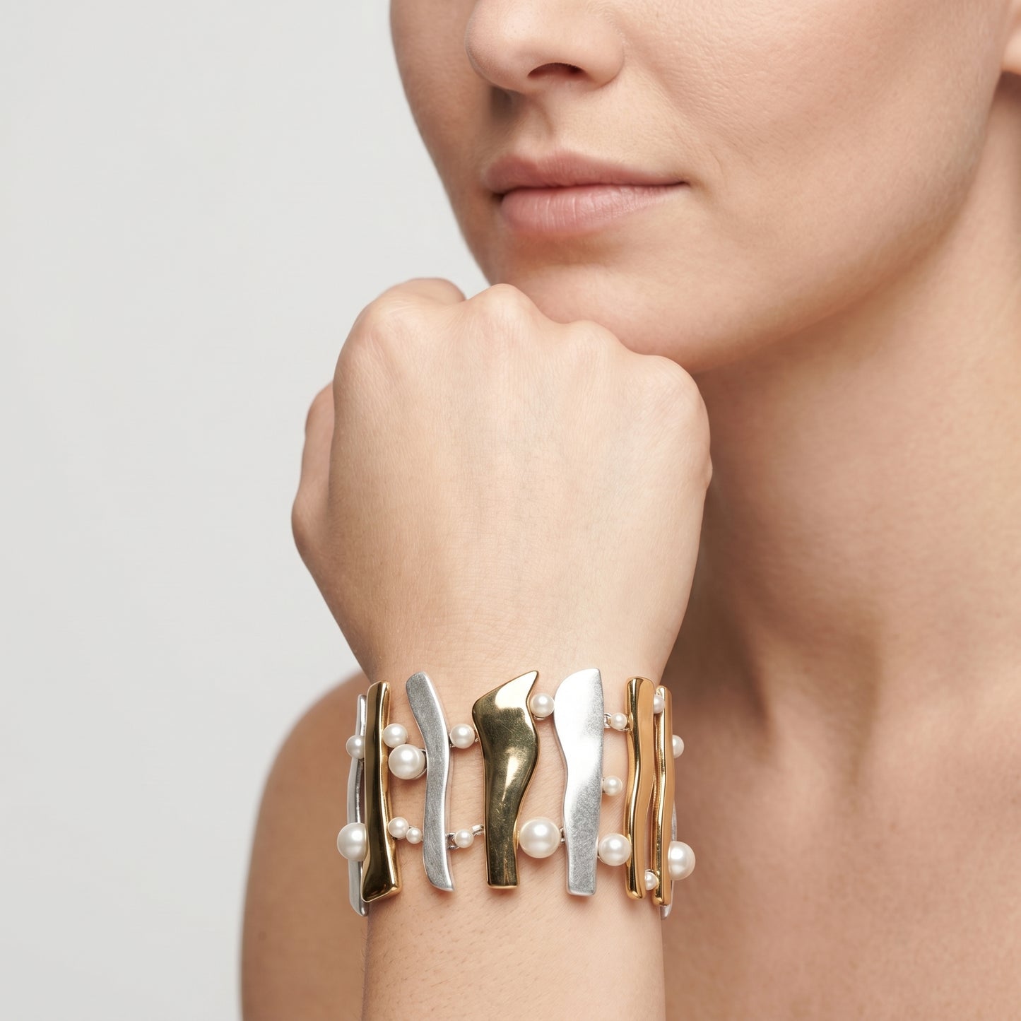 Mixed Metal Pearl Link Bracelet