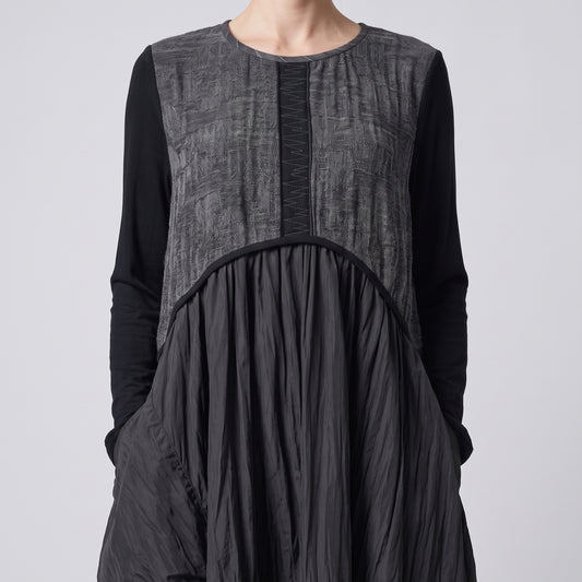 Textured Panel Long Sleeve Dress