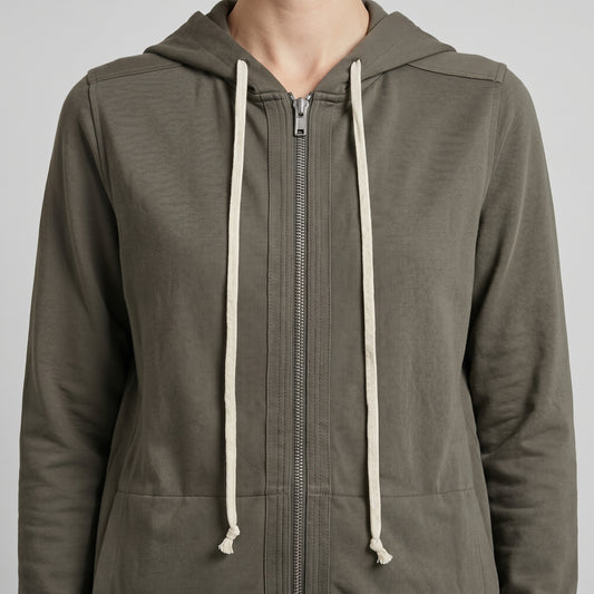 Longline Cotton Zip Hoodie